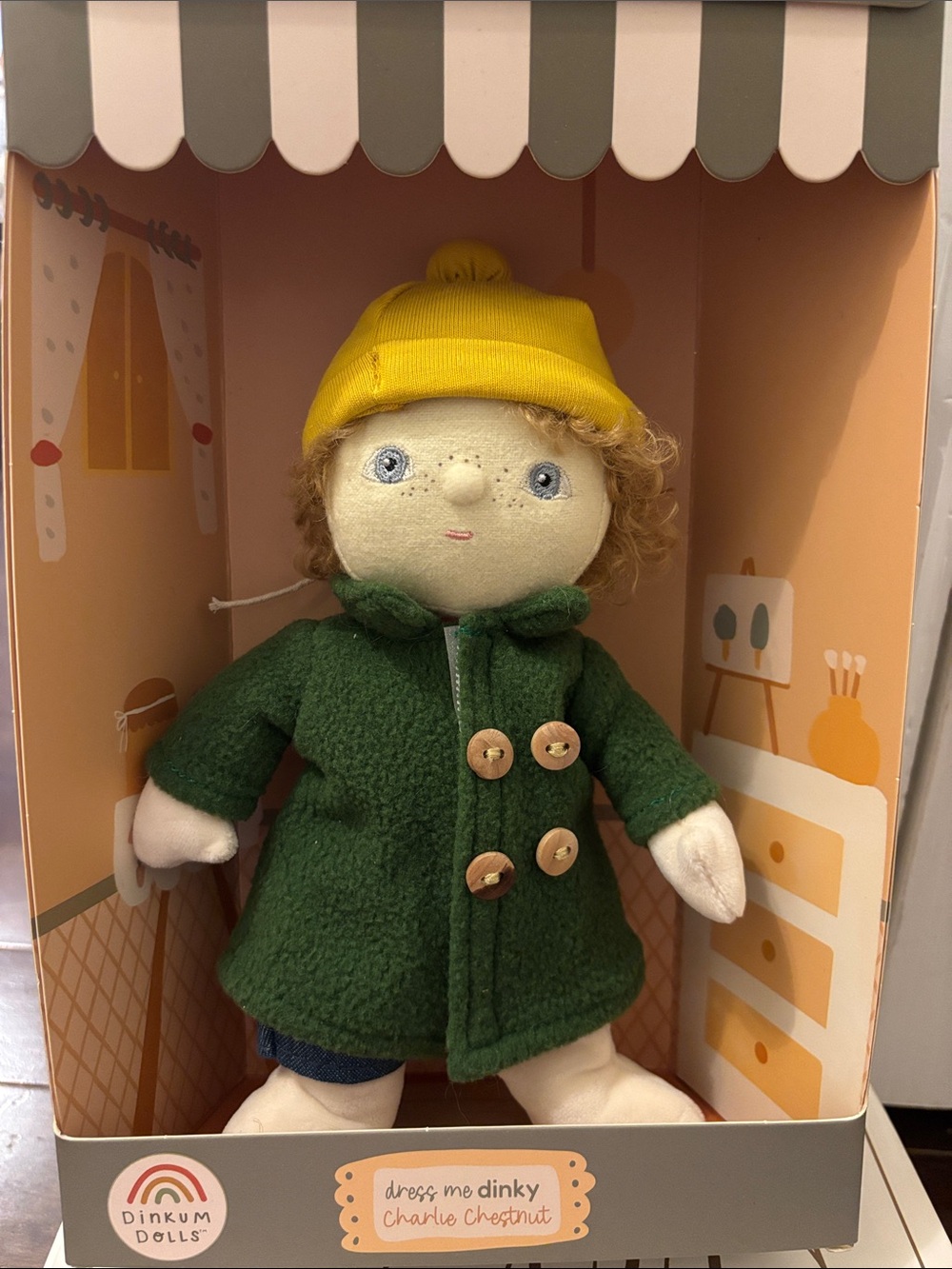 Dinkum Dolls Charlie Chestnut Plush Doll in Green Coat and Yellow Hat